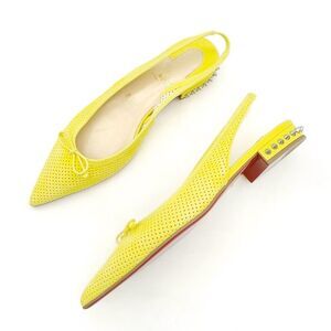 Christian Louboutin Citron Perforated Suede Spiked Hall Slingback Flats Size 40